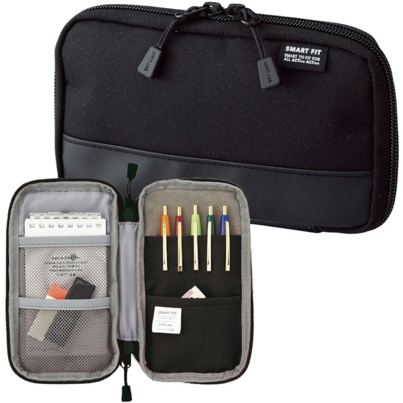 LIHIT LAB Compact Pen Case (Pencil Case), Water & Stain Repellent,3.5" x 6.5'', Black (A7687-24) - Image 1